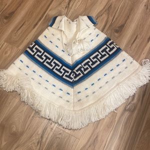 Handmade poncho Aztec pattern cowichan style knit